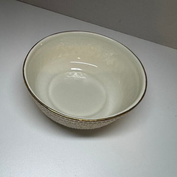 Lenox Ivory Embossed Bowl Gold Trim – 6” Textured Beaded Design – Bone China - Picture 5 of 7